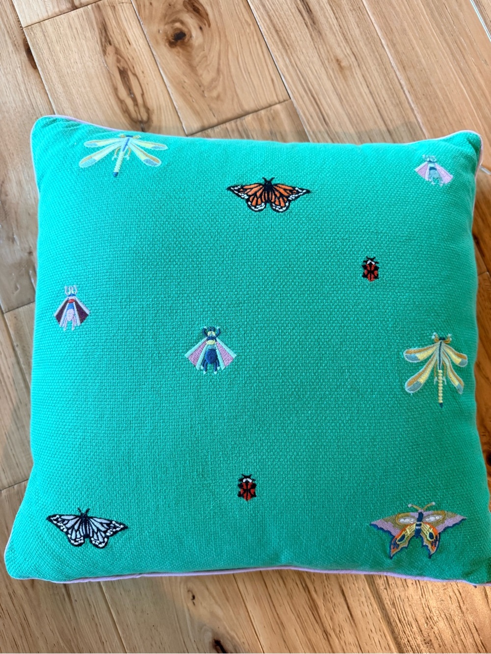Anthropologie Teal Embroidered Accent Pillow